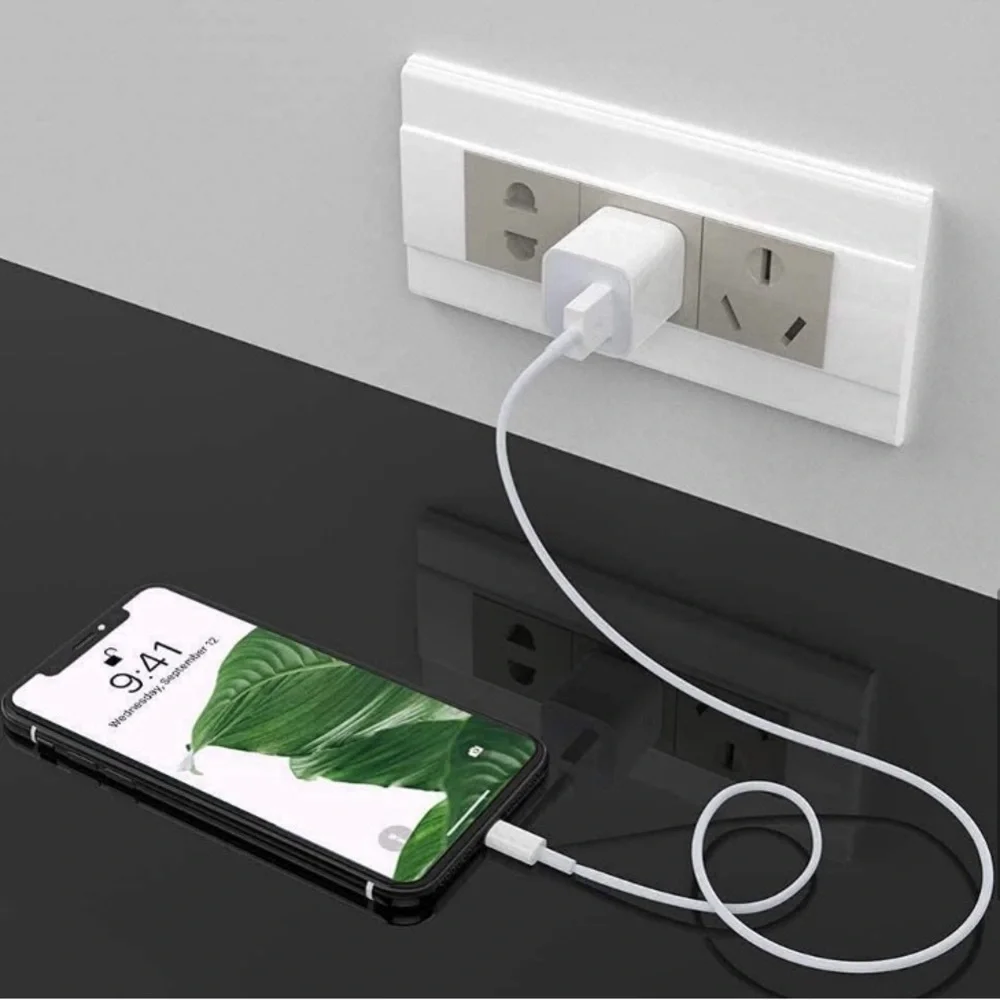2 Pcs = 1 CHARGER USB CABLE 3F & 1 WALL CUBE iphone 9,10,11,12,13,14 15 pro max
